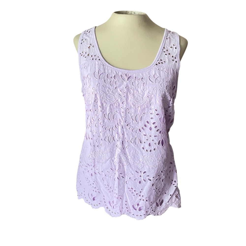 Papaya Weekend Lined Cotton Casual Summer Embroidered Scoop Lilac Tank Size 14